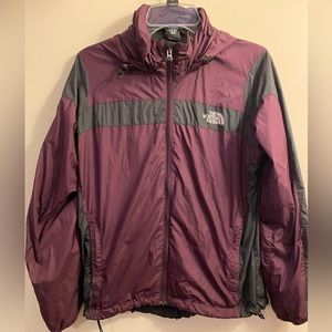 Wine north face hooded rain jacket